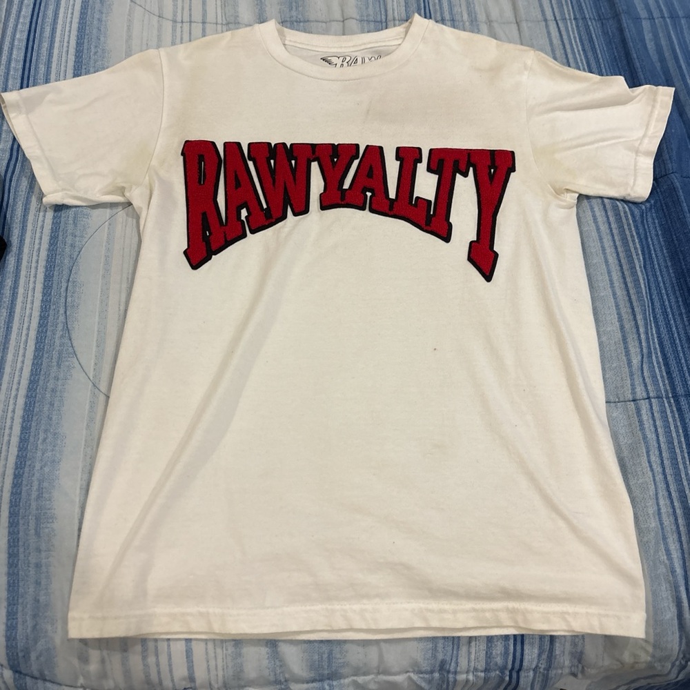 White T-Shirt with Red Lettering